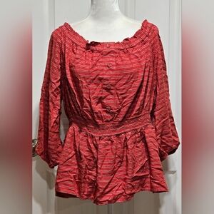 Lane Bryant Burnt Orange Off Shoulder Striped Boho Blouse Size 18/20